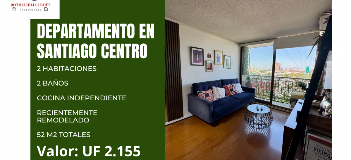 Departamento en Av. Brasil, Comuna de Santiago