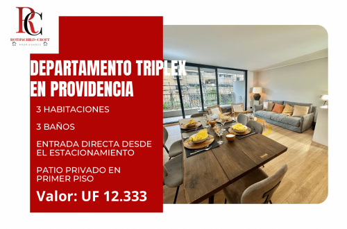 FANTÁSTICO DEPARTAMENTO TRIPLEX CON PATIO PRIVADO EN PROVIDENCIA 